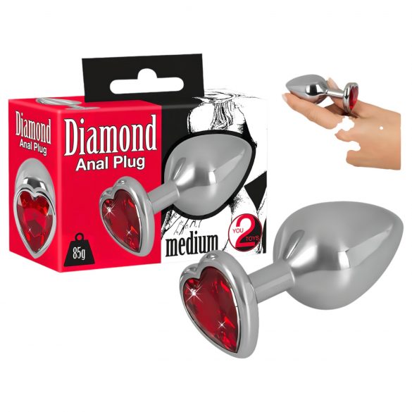 You2Toys - Diament - aluminiowy plug analny 85g (srebrno-czerwony)