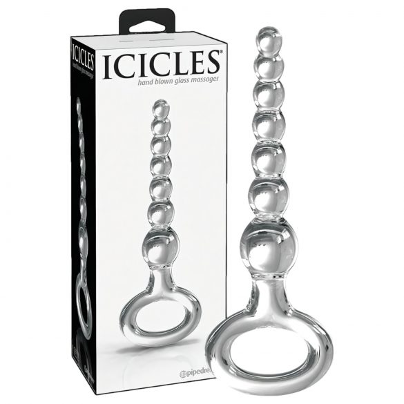 Icicles No. 67 - szklany dildo z pierścieniem uchwytu (przezroczysty)