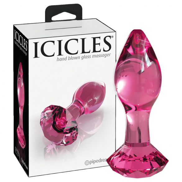 Icicles No. 79 - różowy stożkowy szklany anal plug