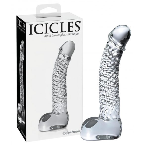 Icicles No. 61 - designerski szklany dildo z jądrami (przezroczysty)