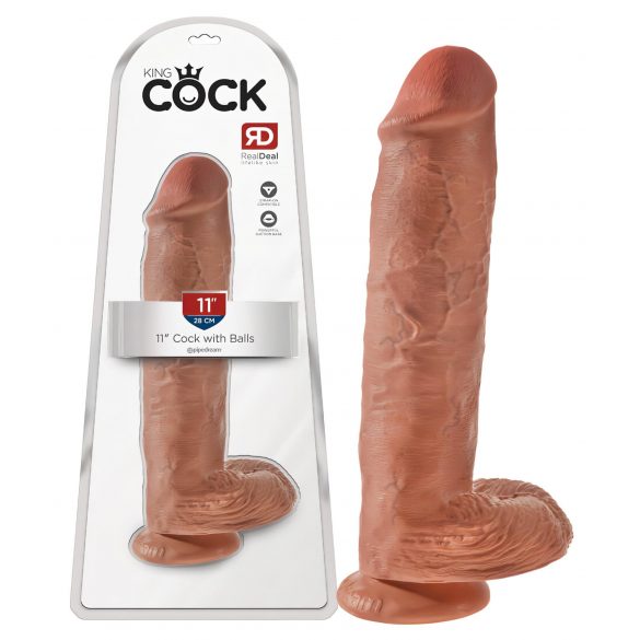 King Cock 11 - realistyczne dildo z przyssawką, 28 cm, ciemny odcień