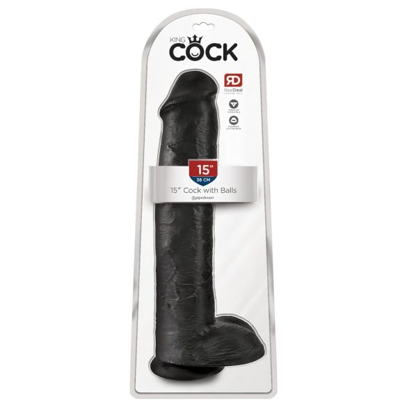 King Cock 15 - Przyssawkowy dildo z jądrami 38 cm - czarny