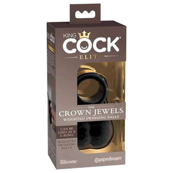 King Cock Elite Crown Jewels - zwisające jądra, nakładka na penisa (czarna)