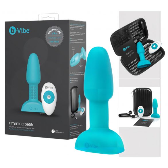 b-Vibe Rimming - obracający się analny wibrator z koralikami (turkusowy)