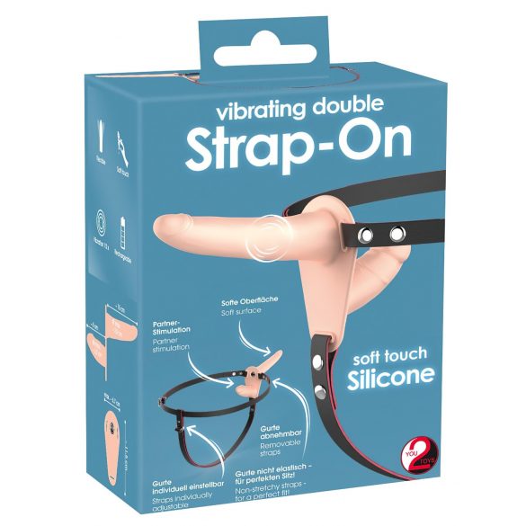 You2Toys - Bezprzewodowy podwójny strap-on wibracyjny (naturalny)