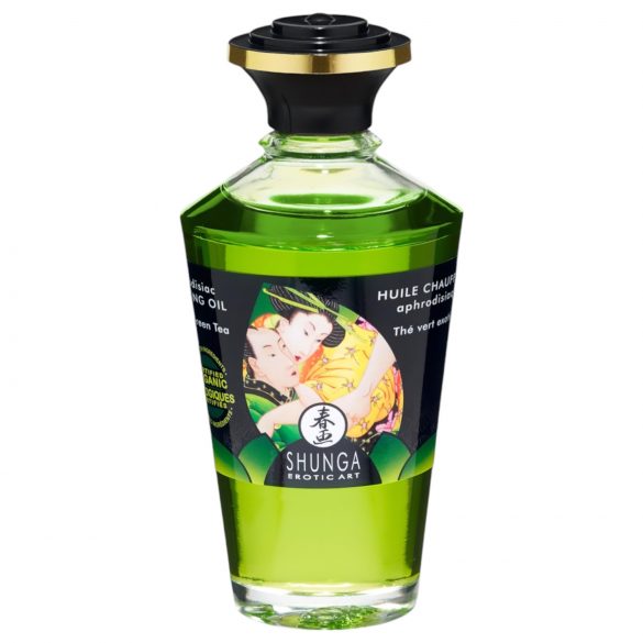 Shunga - rozgrzewający olejek do masażu - zielona herbata (100 ml)