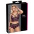 Cottelli Plus Size - zestaw biustonosza w kwiaty (czarno-fioletowy)