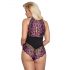 Cottelli Plus Size - kwiatowy body (czarno-fioletowy)