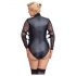 Cottelli Bondage Plus Size - koronkowe body z długim rękawem (czarne) - 2XL