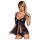 Obsessive Amanta - haftowany babydoll z stringami (czarno-turkusowy) - L/XL