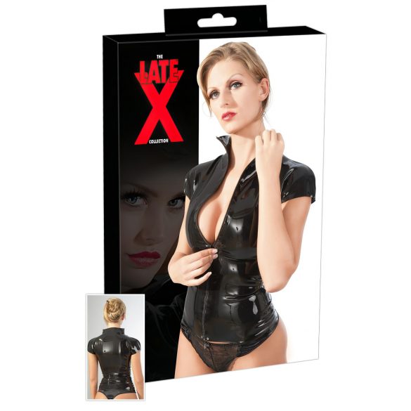 LATEX - krótki top z zamkiem (czarny) - XL