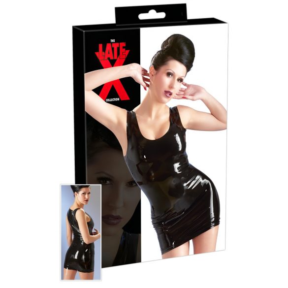 Latexowa mini sukienka bez rękawów (czarna) - S