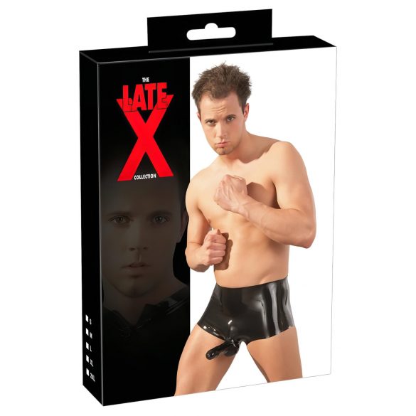 Latex - bokserki z nakładką na penisa (czarne) - L/XL