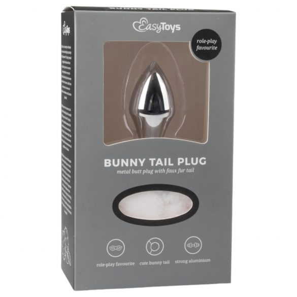 Easytoys Bunny NO1 - metalowy analny plug z uszami (srebrno-biały)